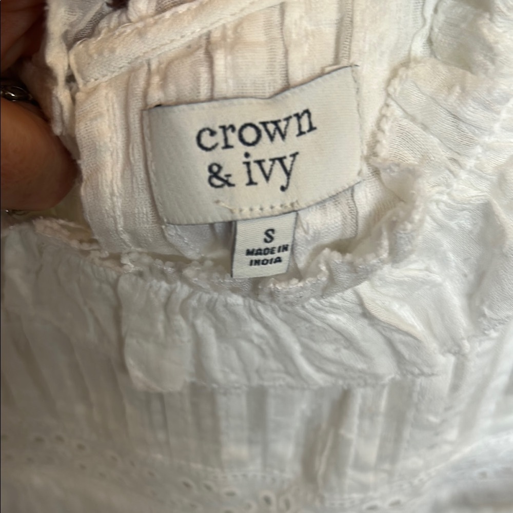 Crown & Ivy White Ruffled Smocked Blouse with Bib Collar - Picture 2 of 3